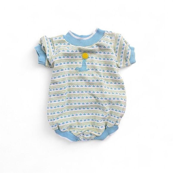 Vintage Healthtex Blue and Yellow Patterned Baby Romper - Picture 1 of 5